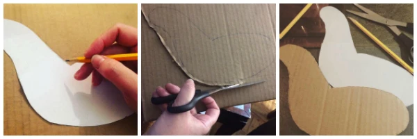 Trace the shape of a rooster body onto corrugated cardboard.  Learn how to make a paper mache rooster with FastMache in this post!